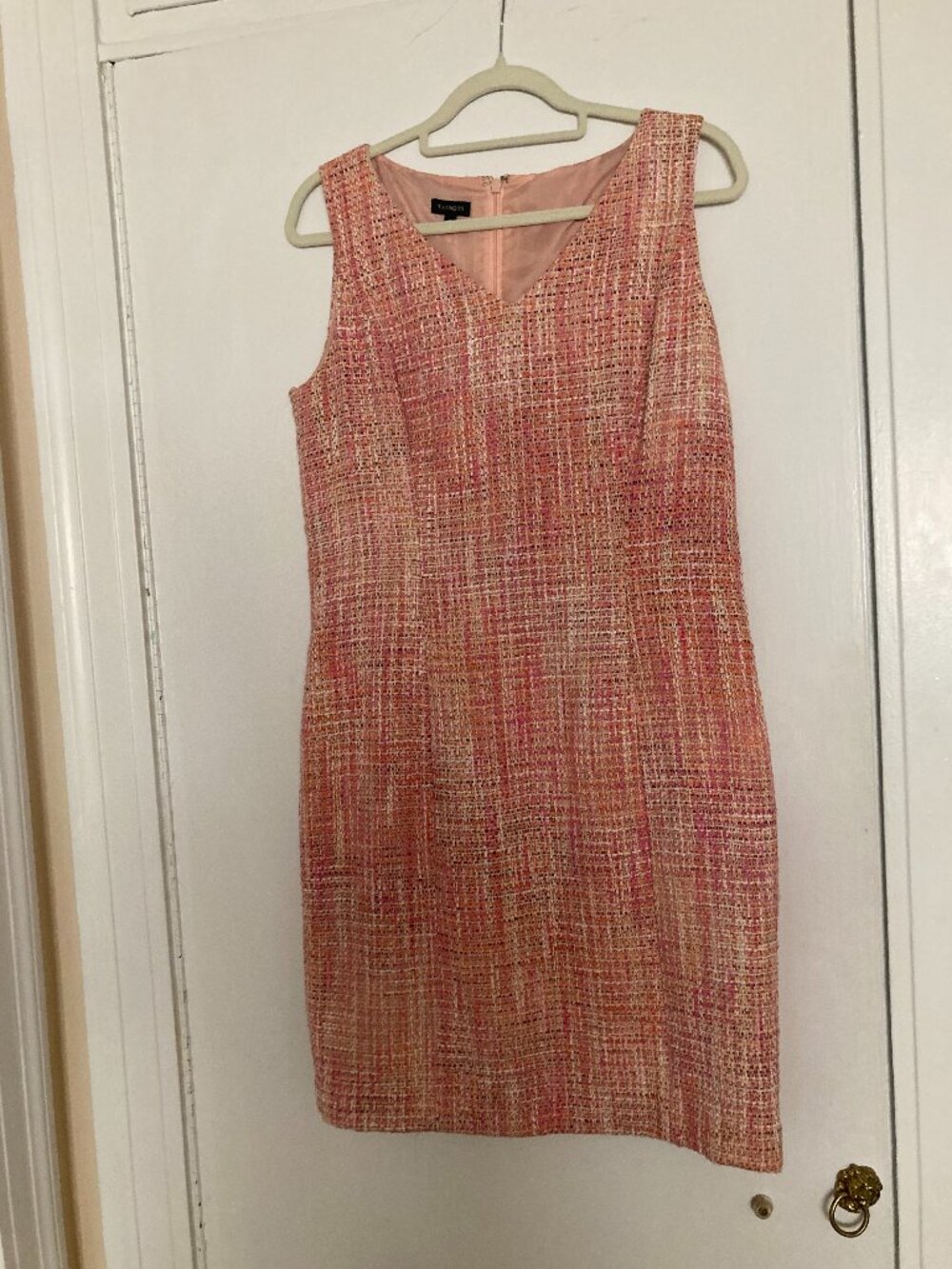 Talbots Pink/Peach Tweed Sleeveless Lined Sheath Dress size 10